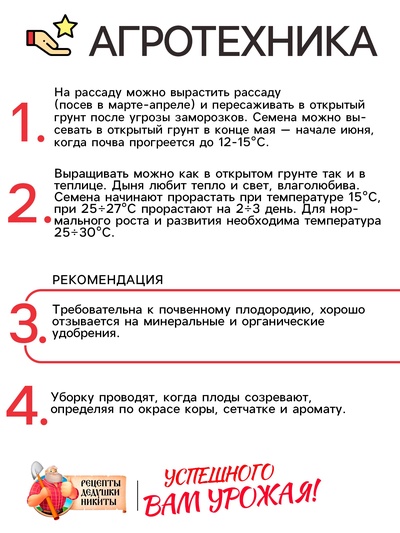 Семена Дыня «Колхозница 749/753», 0.3 г, среднеспелая, «Рецепты дедушки Никиты»