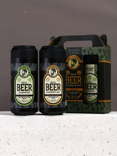 Подарочный набор косметики Real Beer, гель для душа и шампунь для волос HARD LINE, 2×400