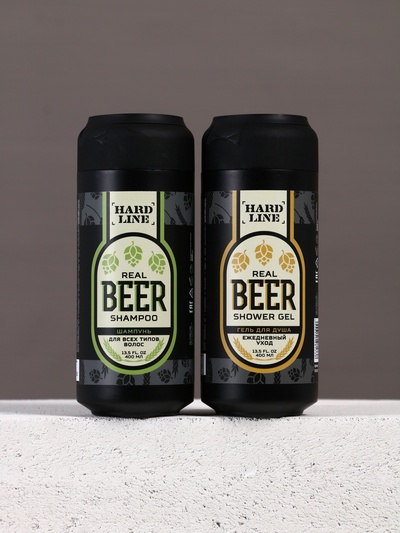 Подарочный набор косметики Real Beer, гель для душа и шампунь для волос HARD LINE, 2×400