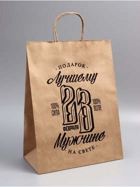 Пакет подарочный бумажный, «23 Февраля», крафт, 26?15?35 см (комплект 3 шт)