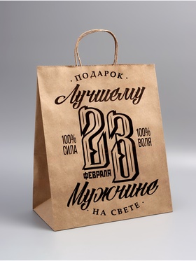 Пакет подарочный бумажный, «23 Февраля», крафт, 24?14?28 см (комплект 3 шт)