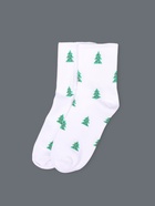 Ноские женские с рисунком, белые «Ёлочки» (комплект 2 шт) - фото 32815058