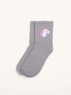 Ноские женские с рисунком, серые «Единорог» 10066477