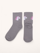 Ноские женские с рисунком, серые «Единорог» 10066477