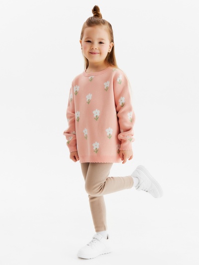 Джемпер для девочки KAFTAN: Flowers, бежевый, размер 30 (98-104 см)
