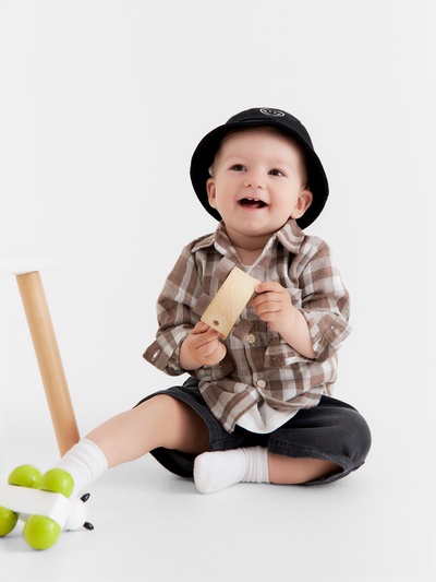 Рубашка для мальчика Крошка Я Муслин, рост 86-92 см, коричневая