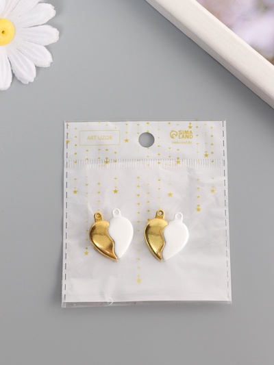 Замок магнитный металл "Вторая половинка, сердце" набор 2 шт бело-золотой 2,6х2,2 см