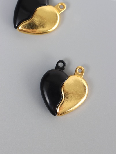 Замок магнитный металл «Вторая половинка, сердце», набор 2 шт., чёрно-золотой, 2.6×2.2 см