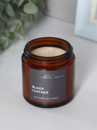 Ароматическая свеча в банке Black Leather, соевый воск, 90 г, чёрная кожа