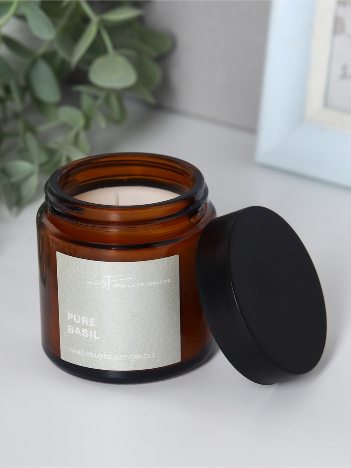 Ароматическая свеча в банке Pure Basil, соевый воск, 90 г, базилик - Фото 1