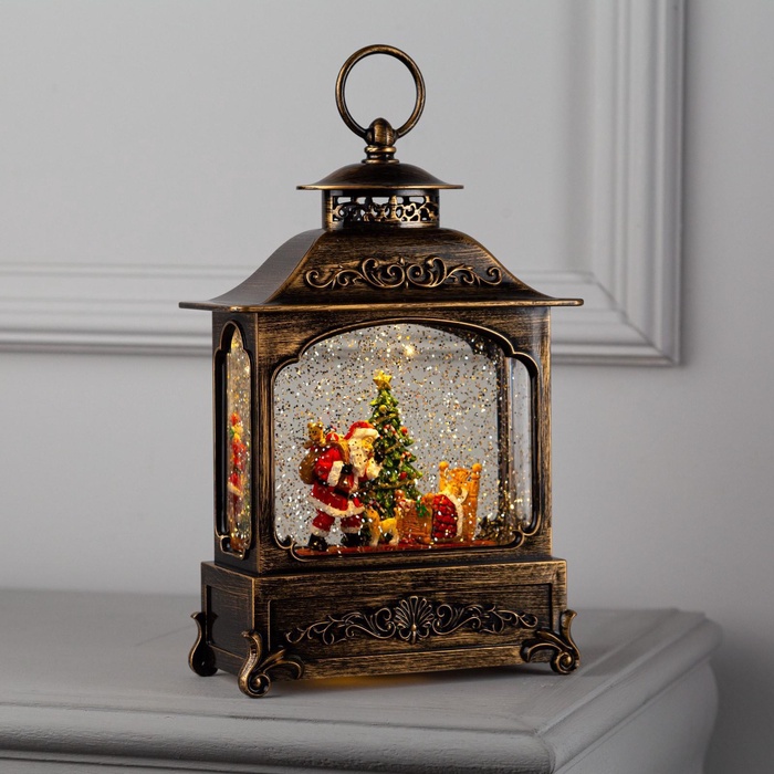 УЦЕНКА Светодиодная фигура «Дед Мороз с подарками», 18×26×8 см, пластик, от батареек ААх3, USB, свечение тёплое белое - Фото 1