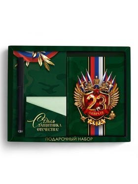 Подарочный набор «С днём защитника отечества. 23 февраля», ежедневник А6, блок с липким слоем, ручка