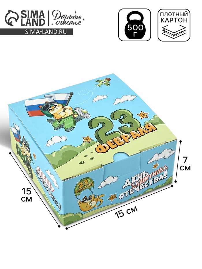 Подарочная коробка, упаковка «23 февраля», кот, 15×15×7 см - Фото 1