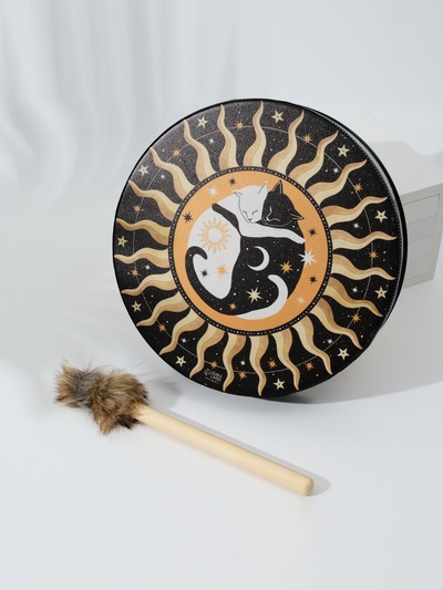 Шаманский бубен «Коты Таро», музыкальный инструмент, с колотушкой, 5×25×25 см