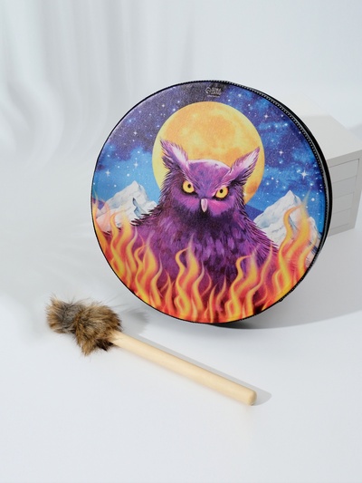 Шаманский бубен «Филин и пламя», музыкальный инструмент, с колотушкой, 5×25×25 см