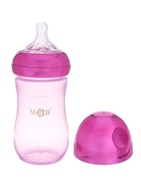 Бутылочка для кормления с наклейками Baby от 0 мес., 250 мл., фиолетовая, M&B