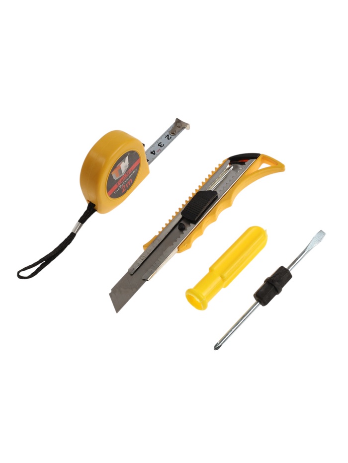 Набор инструментов в блистере ЛОМ, рулетка, отвертка 2 в 1, нож, 3 шт. - Фото 1