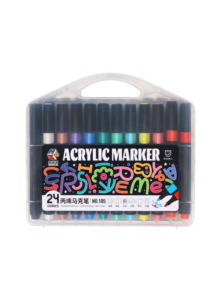 Набор маркеров акриловых, 24 цвета, в пластиковом пенале - Фото 1