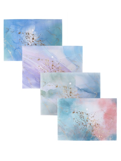 Папка-конверт на кнопке формат А4 180мкр блестящая МИКС Мрамор с золотом (штрихкод на штуке)