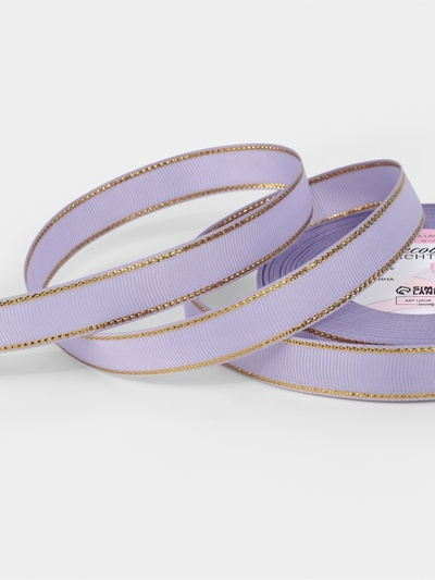 Лента репсовая, с золотым люрексом, 15 мм, 23±1 м, сиреневая №021
