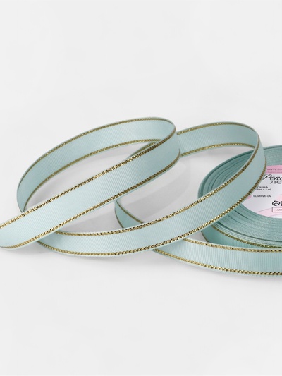 Лента репсовая, с золотым люрексом, 15 мм, 23±1 м, светло-голубая №013