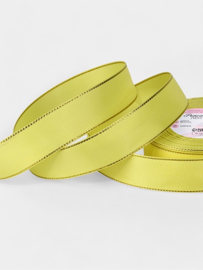 Лента репсовая, с золотым люрексом, 25 мм, 23±1 м, жёлтая №015