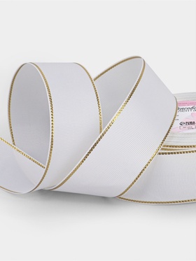 Лента репсовая, с золотым люрексом, 40 мм, 23±1 м, белая №001