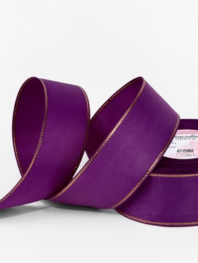 Лента репсовая, с золотым люрексом, 40 мм, 23±1 м, фиолетовая №046