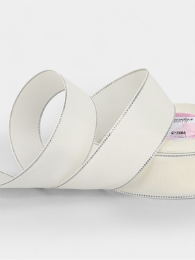 Лента репсовая, с серебряным люрексом, 40 мм, 23±1 м, молочная №008