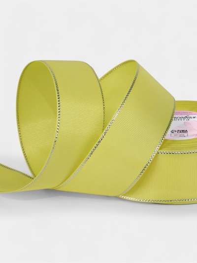 Лента репсовая, с серебряным люрексом, 40 мм, 23±1 м, жёлтая №015