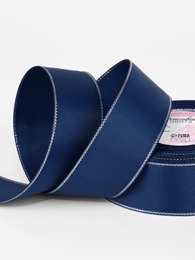 Лента репсовая, с серебряным люрексом, 40 мм, 23±1 м, тёмно-синяя №038