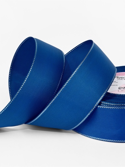 Лента репсовая, с серебряным люрексом, 40 мм, 23±1 м, синяя №40