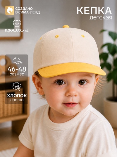 Кепка «Крошка Я», размер 46-48, бежевая, жёлтая