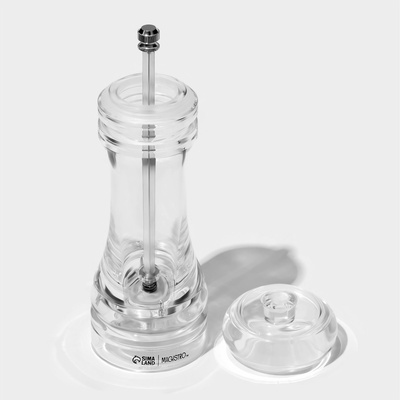 Мельница для специй Magistro Glace, 18.5 см, 75 мл, керамический механизм, акрил, прозрачная