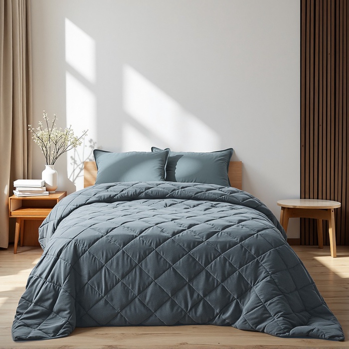 Покрывало «Этель» 260×240±5 см, велюр, серо-голубое - Фото 1