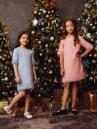 Платье нарядное для девочки MINAKU: PartyDress, с перьями, голубое, рост 104-110 см - Фото 3