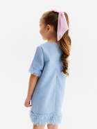 Платье нарядное для девочки MINAKU: PartyDress, с перьями, голубое, рост 104-110 см - Фото 6