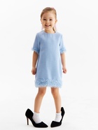 Платье нарядное для девочки MINAKU: PartyDress, с перьями, голубое, рост 122-128 см - Фото 11