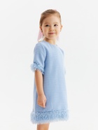 Платье нарядное для девочки MINAKU: PartyDress, с перьями, голубое, рост 134-140 см - Фото 5