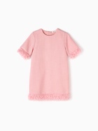 Платье нарядное для девочки MINAKU: PartyDress с перьями, розовое, рост 104-110 см - Фото 1