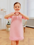 Платье нарядное для девочки MINAKU: PartyDress с перьями, розовое, рост 128 см - Фото 16