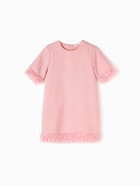 Платье нарядное для девочки MINAKU: PartyDress с перьями, розовое, рост 128 см - Фото 17