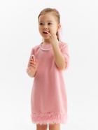 Платье нарядное для девочки MINAKU: PartyDress, с перьями, рост 140-146 см, розовое - Фото 8