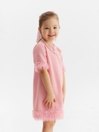 Платье нарядное для девочки MINAKU: PartyDress с перьями, розовое, рост 152 см - Фото 6