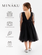Платье нарядное для девочки MINAKU: PartyDress с рукавами, чёрное, рост 104-110 см - Фото 3