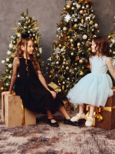 Платье нарядное для девочки MINAKU: PartyDress с рукавами, чёрное, рост 116-122 см