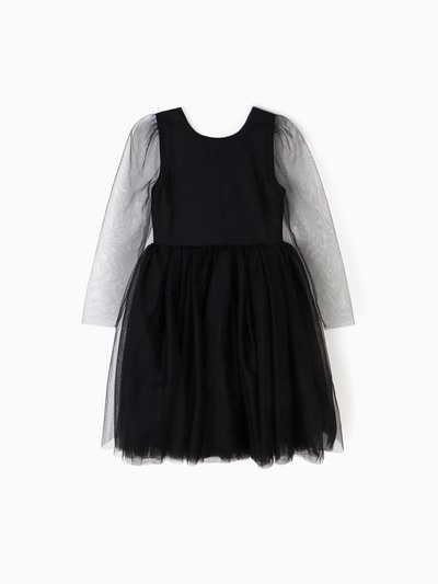 Платье нарядное для девочки MINAKU: PartyDress с рукавами, чёрное, рост 128-134 см