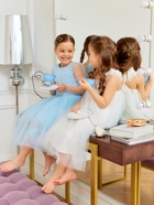 Платье нарядное для девочки MINAKU: PartyDress, голубое, рост 98-104 см - Фото 11