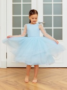 Платье нарядное для девочки MINAKU: PartyDress с рукавами, голубое, рост 122 см - Фото 13