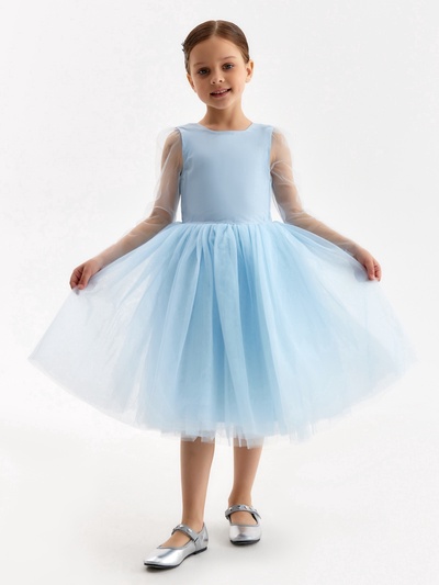 Платье нарядное для девочки MINAKU: PartyDress, голубое, рост 116-122 см